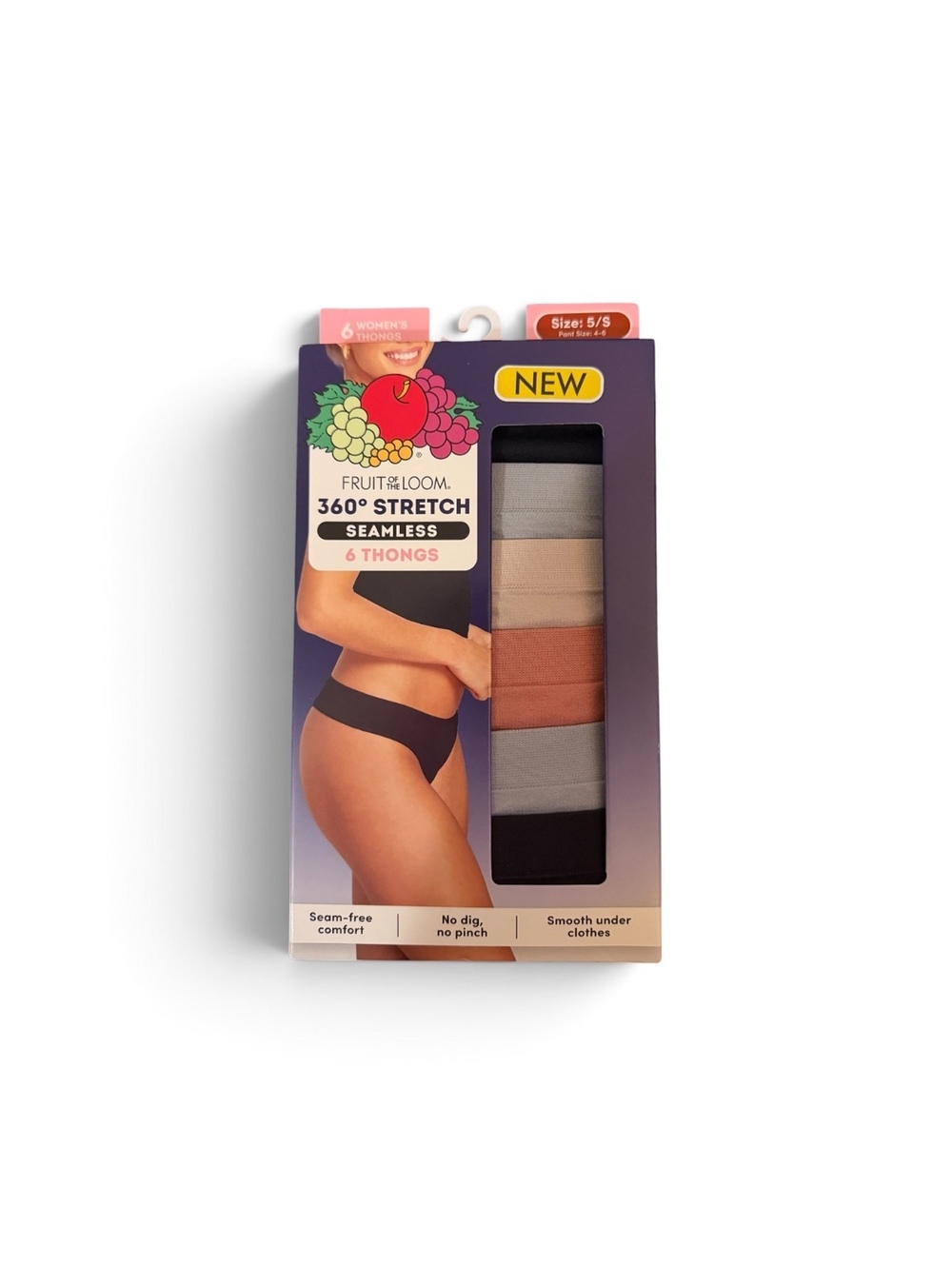 Fruit of the Loom 360° Stretch Seamless Thongs, 6 Pack, Size 5/S [COPY]